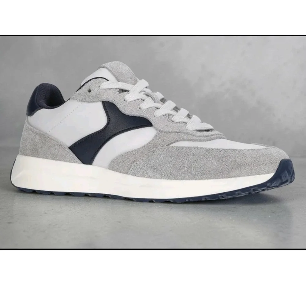 No Boundaries Retro Jogger Sneakers Men's 12 Gray Navy Genuine Leather NWT